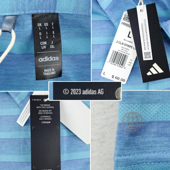 Adidas Golf Polo Shirt 2 Color Striped Stretch Blue Men's Large NWT - Picture 6 of 10